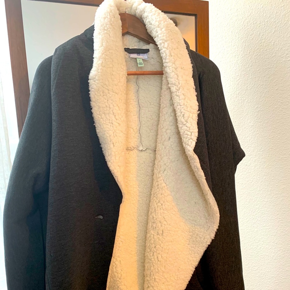 Dark grey with fur lining light jacket